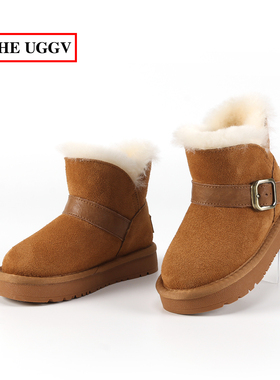 儿童磨砂牛皮雪地靴真皮透气加厚棉鞋宝宝皮毛一体雪地棉防滑童鞋