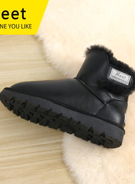 MEET冬款雪地靴女皮毛一体防滑短靴新款靴子加绒羊毛棉鞋雪地棉女