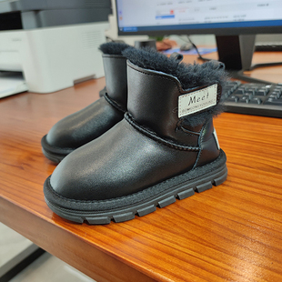 MEET儿童羊皮毛一体雪地靴男童防水棉鞋 皮面羊毛防滑女童靴宝宝鞋