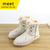 加厚加绒雪地靴女羊皮毛一体靴子中帮保暖鞋 MEET防水羊毛棉鞋 冬季