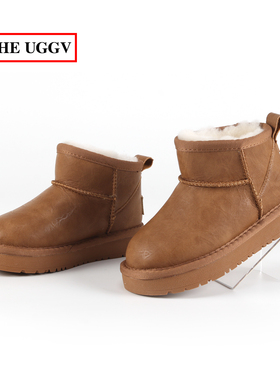 儿童低帮羊毛防滑雪地靴亮面加绒宝宝鞋皮毛一体雪地棉一脚蹬棉鞋