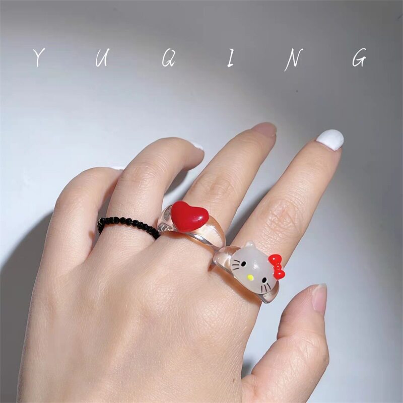 韩国ins设计感食指戒可爱少女卡通kitty猫咪指环树脂小猫戒指女