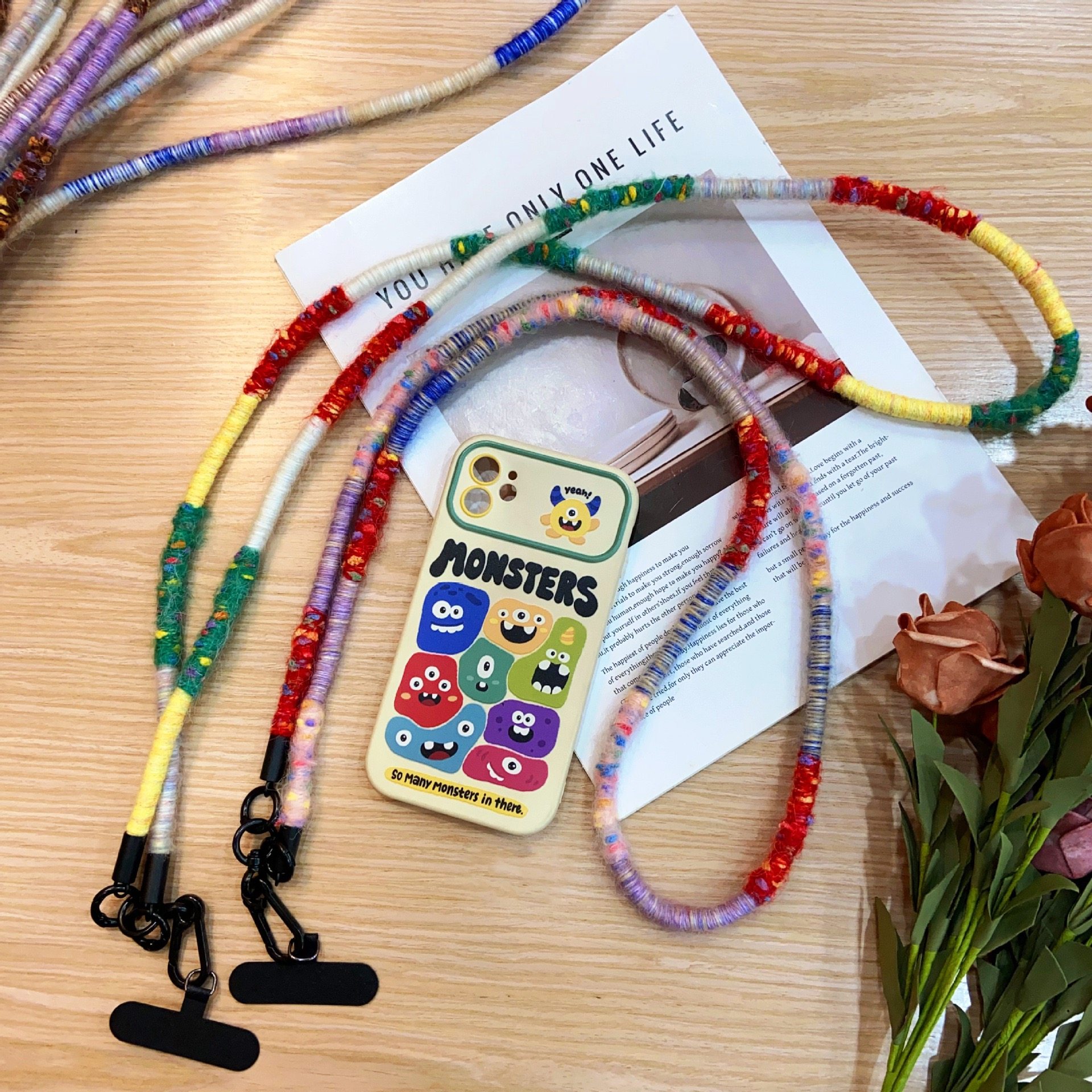 藏式彩色多巴胺小众编织斜挎挂绳 手机户外便携相机背带斜挎防丢