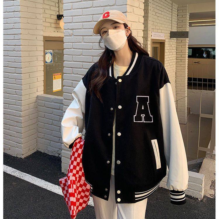 美式复古炸街棒球服夹克外套女春秋新款韩版宽松学生有里布上衣潮