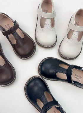 真牛皮儿童皮鞋复古英伦学院风女童公主单鞋白色黑男童演出鞋软底