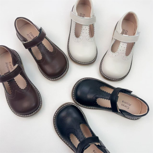 真牛皮儿童皮鞋复古英伦学院风女童公主单鞋白色黑男童演出鞋软底