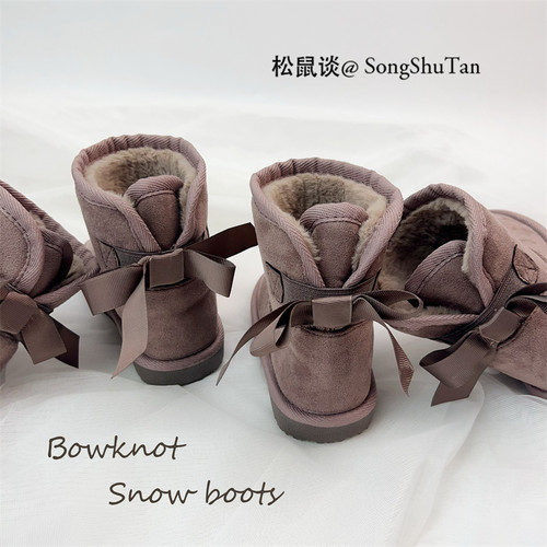 女童蝴蝶结雪地靴公主靴棉靴软底