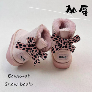 【37】西班牙女童雪地靴大童加厚棉靴冬季加绒公主短靴蝴蝶结