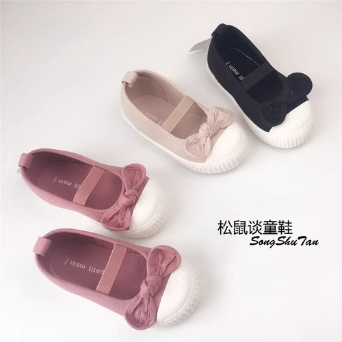 蝴蝶结帆布鞋女童公主浅口软底