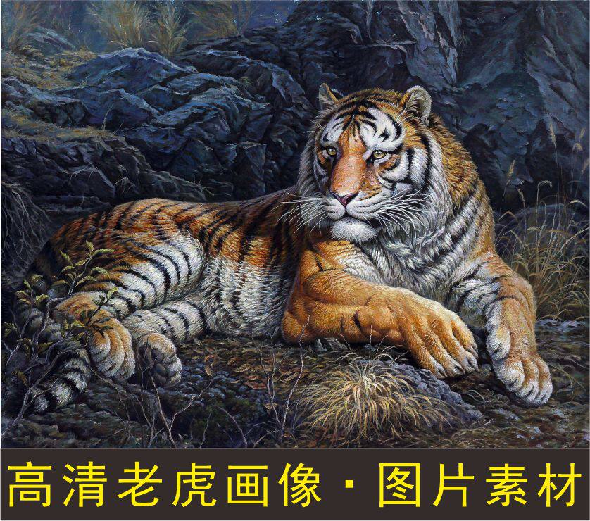 高清老虎画像油画动物国画风景装饰画电子版jpg格式tif图片素材b