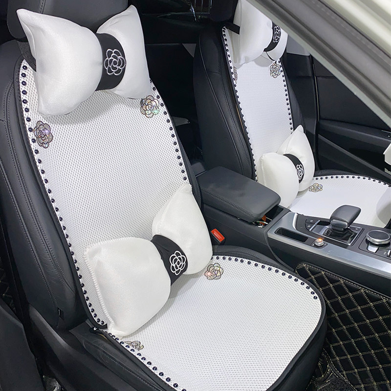 轻奢镶钻茶花汽车坐垫四季通用透气冰丝座垫单片单垫女三件套白色,汽车用品/电子/清洗/改装,通用座套/座垫,淘宝优惠券,粉丝福利购,淘宝优惠卷