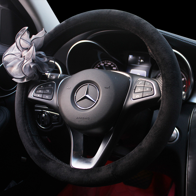 雅越秋冬毛绒方向盘套可爱时尚韩国蕾丝毛绒保暖汽车通用把套女