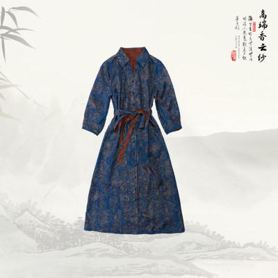 陌妆品牌新款香云纱V领七分袖连衣裙32503