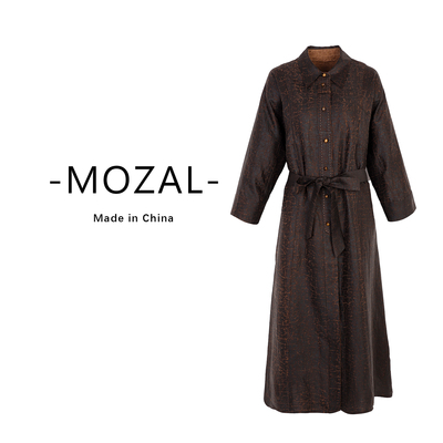 南宋丝府品牌新款香云纱翻领系扣气质双面穿长袖连衣裙33755