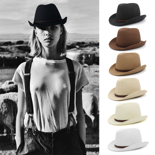 稍大头围春夏季男女遮阳草编汉堡帽翘檐礼帽防晒洪堡爵士太阳帽