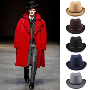 稍大头围春秋冬男女英伦汉堡帽翘檐毛呢礼帽欧美复古洪堡爵士帽