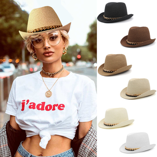 稍大头围春夏季男女遮阳草编汉堡帽翘檐礼帽防晒洪堡爵士太阳帽