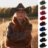 3个尺码 大头围可调节春秋冬季 男女亲子毛呢骑马西部牛仔帽礼帽