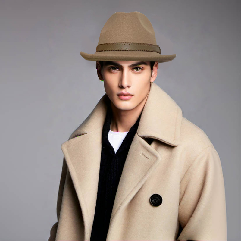春秋冬季男女保暖卷边毛呢礼帽