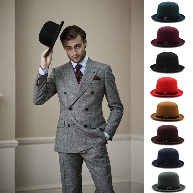 大头围椭圆顶男女同款毛呢小礼帽