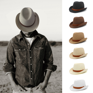 稍大头围春夏季男女遮阳草编汉堡帽翘檐礼帽防晒洪堡爵士太阳帽