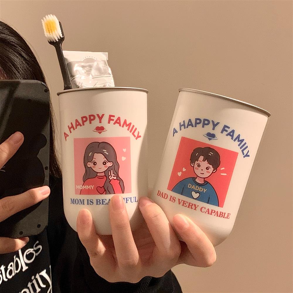 304不锈钢漱口杯一家三四口萌趣漱口杯家庭套装家庭一家子