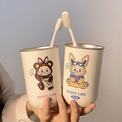 亲子不锈钢洗漱杯子高颜值情侣牙刷杯一家人简约卡通创意漱口牙缸