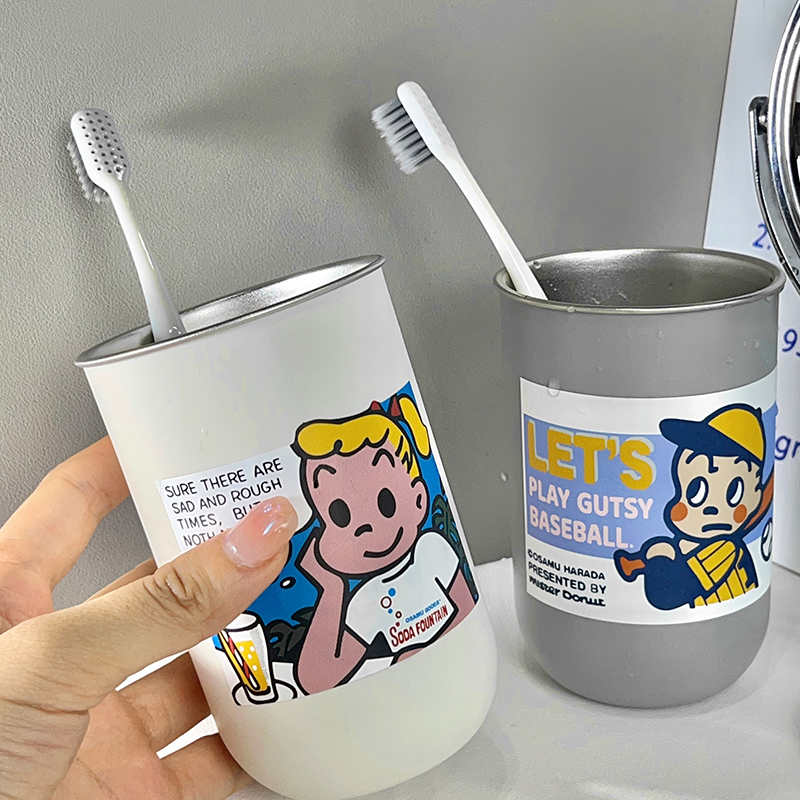 不锈钢高颜值简约卡通漱口刷牙杯