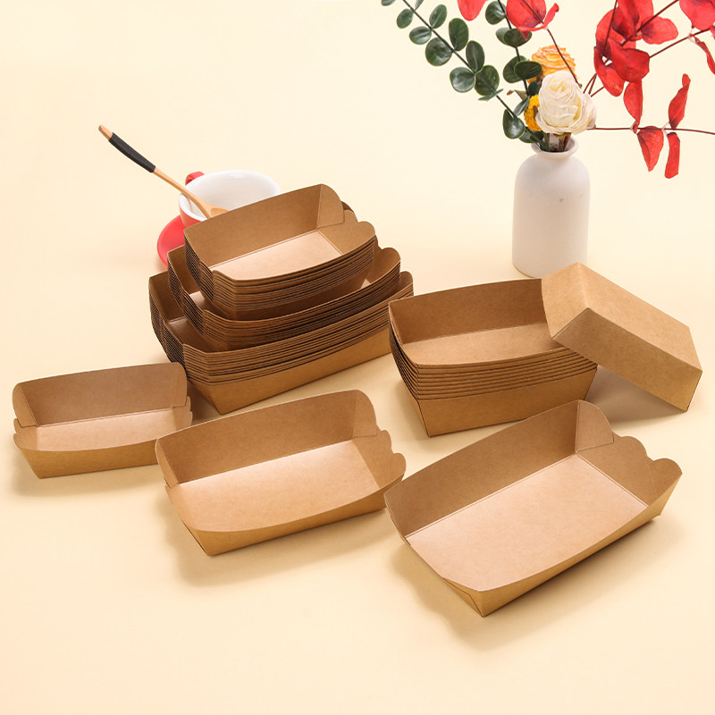 免折纸盒船盒一次性牛皮纸托盘纸盘子炸鸡排鸡米花派对可降解餐具
