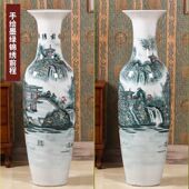 景德镇陶瓷落地大花瓶手绘迎客松客厅别墅酒店开业装 饰居家摆件