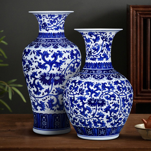 景德镇陶瓷器仿古青花瓷花瓶桌面落地中式家居客厅插花装饰品摆件