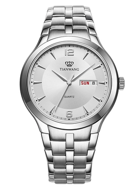 天王表正品手表男款简约商务钢带双日历石英防水表生日礼物3626