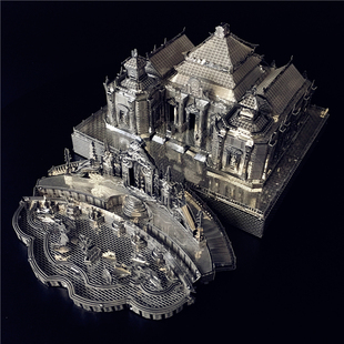 钢达圆明园大水法模型建筑天鹅堡大阪城圣诞村3D立体金属拼图玩具