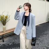 早春穿搭牛仔拼接西装外套女2025新款可盐可甜小众别致休闲小西服，女装西装，2C196