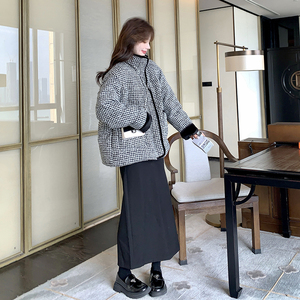 小香风千鸟格羽绒服90白鸭绒9557-P325控488图片