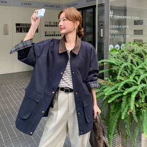 藏青色高级感气质工装外套女2025秋季新款韩系宽松小个子百搭上衣图片