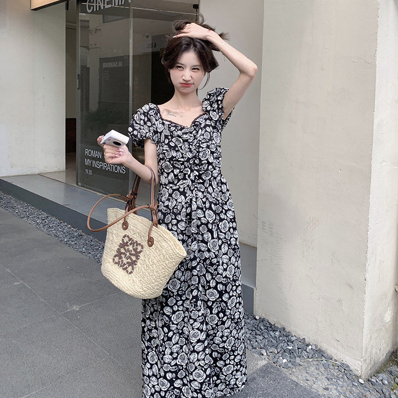 新品气质款黑玫瑰红朵连衣裙C195-9261-P120控178,女装连衣裙,2C196
