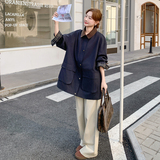 藏青色高级感气质工装外套女2025秋季新款韩系宽松小个子百搭上衣，女装风衣，2C196