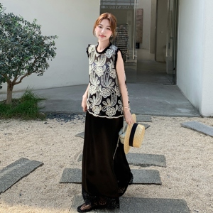 韩系高级感刺绣木耳边袖小衫套装女装夏季新款小个子半身裙两件套图片
