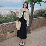 度假风黑色无袖背心连衣裙女夏2025新款防晒衬衫吊带长裙两件套装，女装套装/套裙，2C196