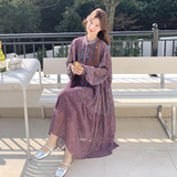 法式复古浪漫碎花连衣裙女春季2025年新款气质时尚高级感雪纺长裙，女装连衣裙，2C196