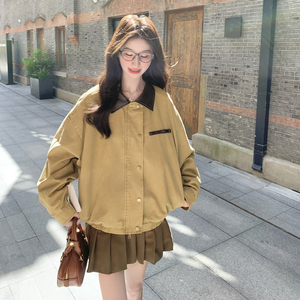 高级小众巴恩风黄色外套女春秋2025年超火好看独特漂亮短夹克上衣图片