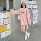 甜美减龄粉色卫衣套装女春秋2025新款小个子慵懒风百搭短裤两件套，女装套装/套裙，2C196