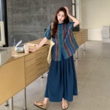 小众不撞款休闲套装女2025初夏穿搭宽松条纹短袖阔腿裤超火两件套，女装套装/套裙，2C196