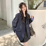 藏青色休闲西装外套女2025年秋季新款设计感气质时尚格纹拼接西服，女装西装，2C196