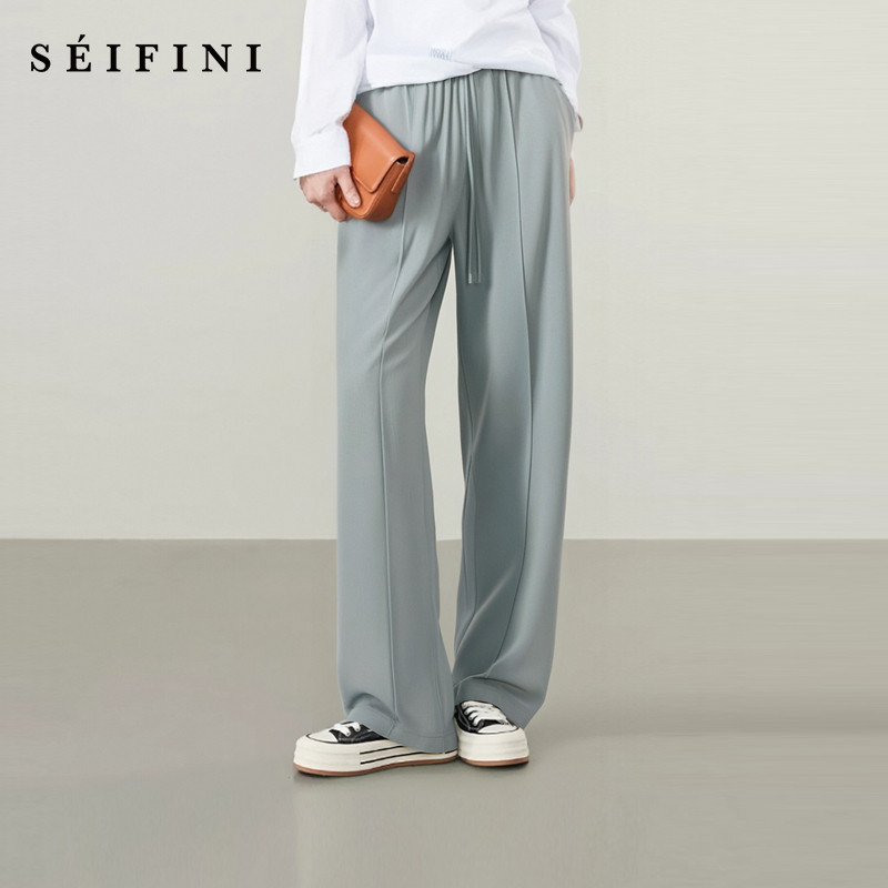 【商场同款】诗凡黎灰色直筒休闲裤2024夏新款宽松长裤3F5250782