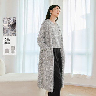 慵懒风针织开衫 伊芙丽2023秋装 夹花色法式 新款 针织马甲女 超长款