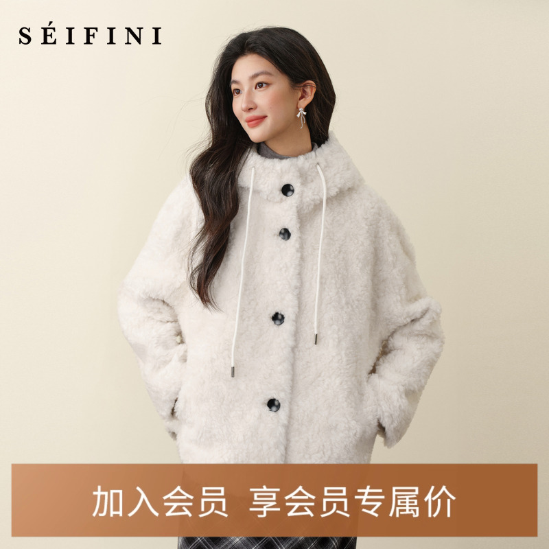 诗凡黎保暖百搭羊羔毛连帽外套2025秋冬新款皮毛一体慵懒宽松上衣