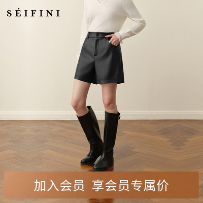 孟子义代言诗凡黎黑色PU皮休闲裤2025秋新款A字机车显瘦百搭短裤