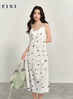 【商场同款】诗凡黎本白色碎花吊带连衣裙2025春新款女3G3290681